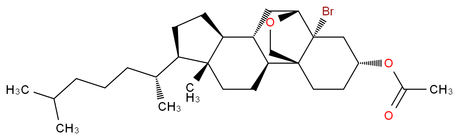 (1R,2S,5R,6R,9S,10S,12R,13R,15R)-13-bromo-5-methyl-6-[(2R)-6-methylheptan-2-yl]-19-oxapentacyclo[10.5.2.0<sup>1</sup>,<sup>1</sup><sup>3</sup>.0<sup>2</sup>,<sup>1</sup><sup>0</sup>.0<sup>5</sup>,<sup>9</sup>]nonadecan-15-yl acetate_分子结构_CAS_1258-07-7