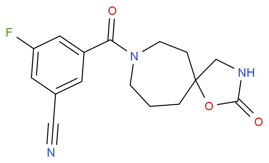 3-fluoro-5-[(2-oxo-1-oxa-3,8-diazaspiro[4.6]undec-8-yl)carbonyl]benzonitrile_分子结构_CAS_)