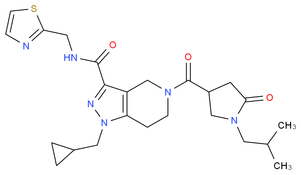 1-(cyclopropylmethyl)-5-[(1-isobutyl-5-oxo-3-pyrrolidinyl)carbonyl]-N-(1,3-thiazol-2-ylmethyl)-4,5,6,7-tetrahydro-1H-pyrazolo[4,3-c]pyridine-3-carboxamide_分子结构_CAS_)