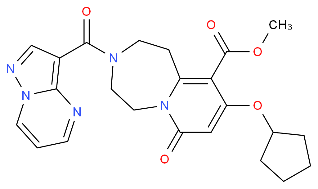 methyl 9-(cyclopentyloxy)-7-oxo-3-(pyrazolo[1,5-a]pyrimidin-3-ylcarbonyl)-1,2,3,4,5,7-hexahydropyrido[1,2-d][1,4]diazepine-10-carboxylate_分子结构_CAS_)