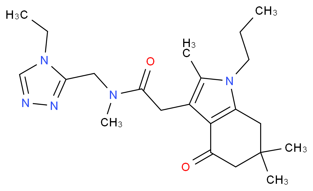 N-[(4-ethyl-4H-1,2,4-triazol-3-yl)methyl]-N-methyl-2-(2,6,6-trimethyl-4-oxo-1-propyl-4,5,6,7-tetrahydro-1H-indol-3-yl)acetamide_分子结构_CAS_)