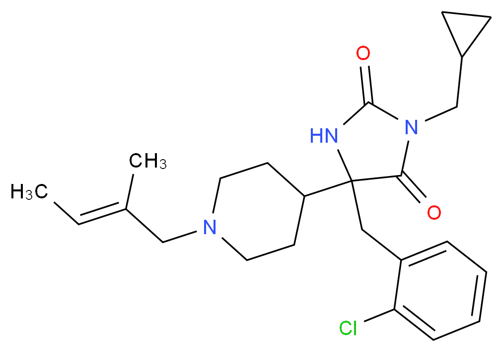 5-(2-chlorobenzyl)-3-(cyclopropylmethyl)-5-{1-[(2E)-2-methyl-2-buten-1-yl]-4-piperidinyl}-2,4-imidazolidinedione_分子结构_CAS_)