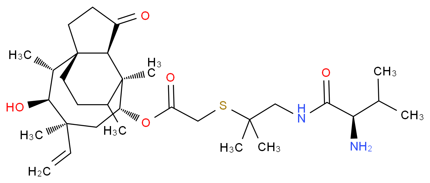 (1S,2R,3S,4S,6R,7S,8R)-4-ethenyl-3-hydroxy-2,4,7,14-tetramethyl-9-oxotricyclo[5.4.3.0<sup>1</sup>,<sup>8</sup>]tetradecan-6-yl 2-({1-[(2R)-2-amino-3-methylbutanamido]-2-methylpropan-2-yl}sulfanyl)acetate_分子结构_CAS_101312-92-9