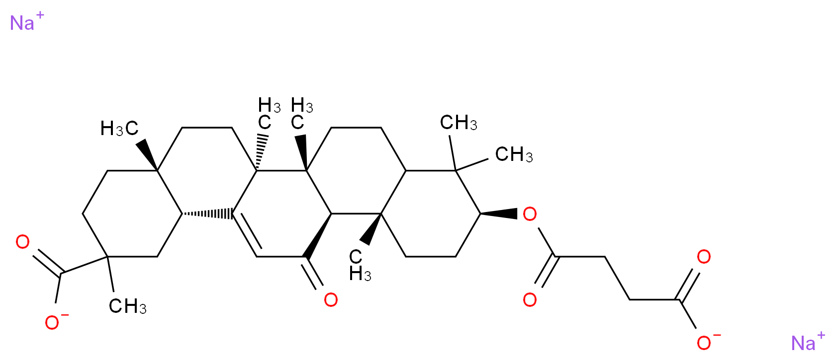 disodium (4aS,6aS,6bR,10S,12aS,12bR,14bR)-10-[(3-carboxylatopropanoyl)oxy]-2,4a,6a,6b,9,9,12a-heptamethyl-13-oxo-1,2,3,4,4a,5,6,6a,6b,7,8,8a,9,10,11,12,12a,12b,13,14b-icosahydropicene-2-carboxylate_分子结构_CAS_7421-40-1