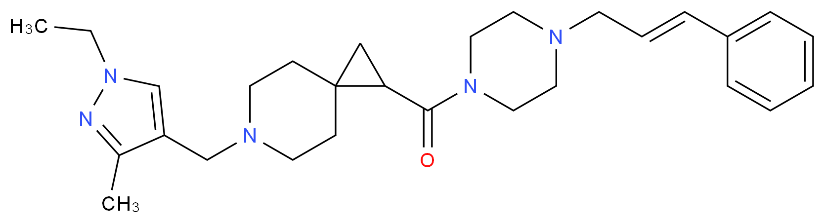 6-[(1-ethyl-3-methyl-1H-pyrazol-4-yl)methyl]-1-({4-[(2E)-3-phenyl-2-propen-1-yl]-1-piperazinyl}carbonyl)-6-azaspiro[2.5]octane_分子结构_CAS_)