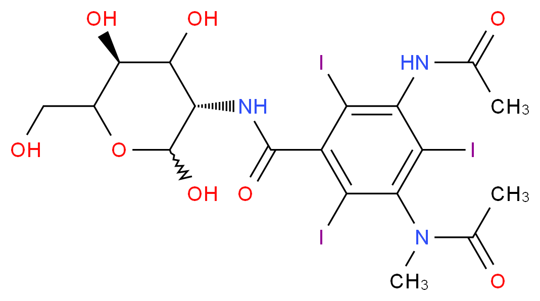 3-acetamido-2,4,6-triiodo-5-(N-methylacetamido)-N-[(3S,5S)-2,4,5-trihydroxy-6-(hydroxymethyl)oxan-3-yl]benzamide_分子结构_CAS_31112-62-6