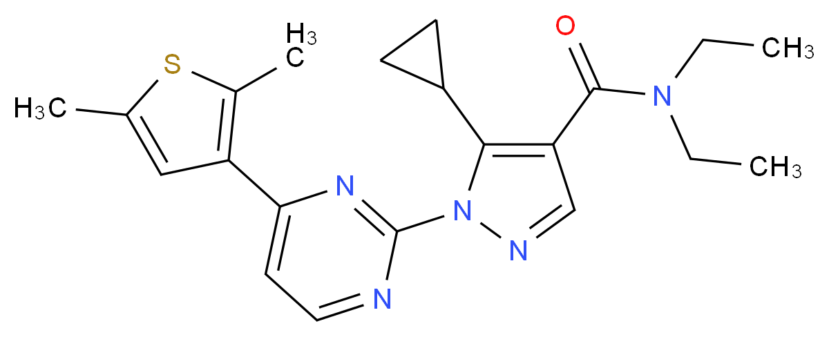 5-cyclopropyl-1-[4-(2,5-dimethyl-3-thienyl)-2-pyrimidinyl]-N,N-diethyl-1H-pyrazole-4-carboxamide_分子结构_CAS_)