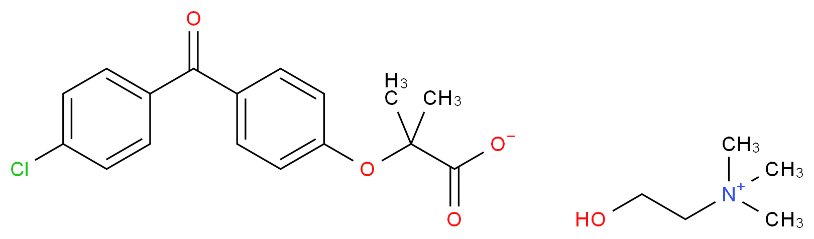 (2-hydroxyethyl)trimethylazanium 2-[4-(4-chlorobenzoyl)phenoxy]-2-methylpropanoate_分子结构_CAS_856676-23-8
