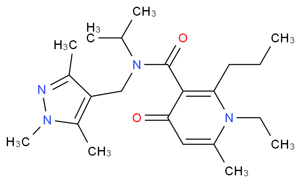 1-ethyl-N-isopropyl-6-methyl-4-oxo-2-propyl-N-[(1,3,5-trimethyl-1H-pyrazol-4-yl)methyl]-1,4-dihydropyridine-3-carboxamide_分子结构_CAS_)