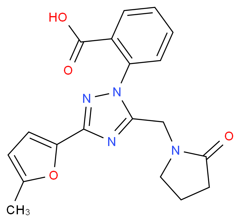 2-{3-(5-methyl-2-furyl)-5-[(2-oxopyrrolidin-1-yl)methyl]-1H-1,2,4-triazol-1-yl}benzoic acid_分子结构_CAS_)