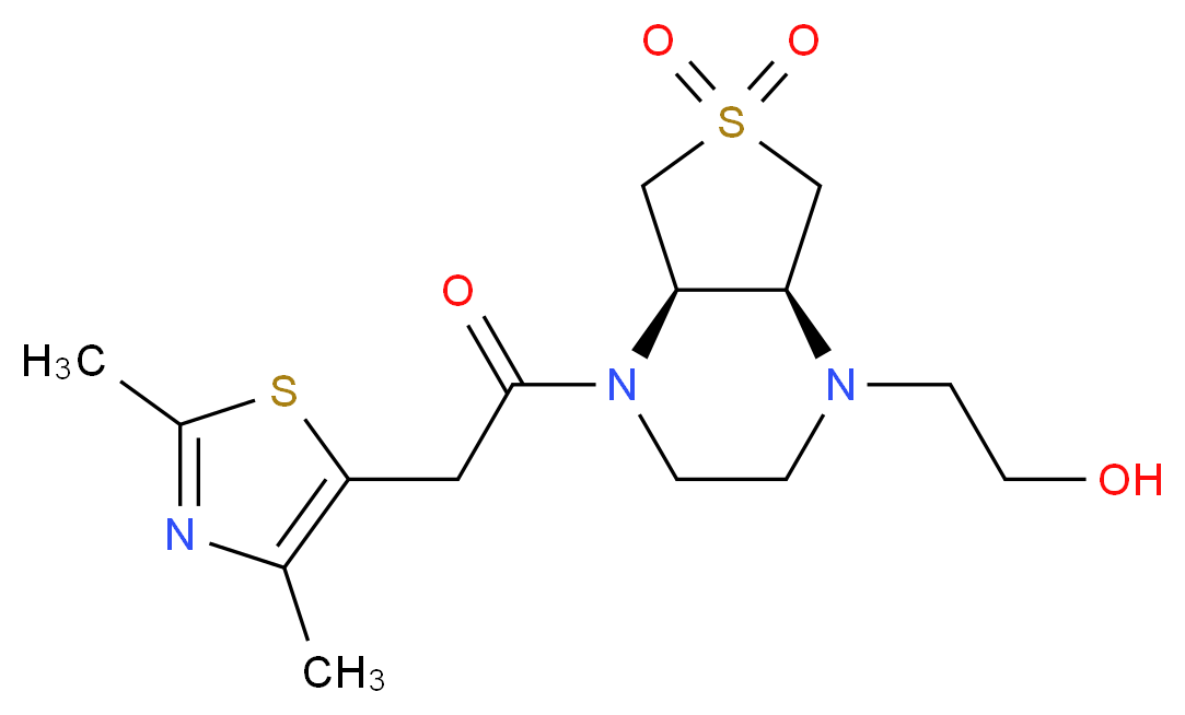 2-[(4aR*,7aS*)-4-[(2,4-dimethyl-1,3-thiazol-5-yl)acetyl]-6,6-dioxidohexahydrothieno[3,4-b]pyrazin-1(2H)-yl]ethanol_分子结构_CAS_)