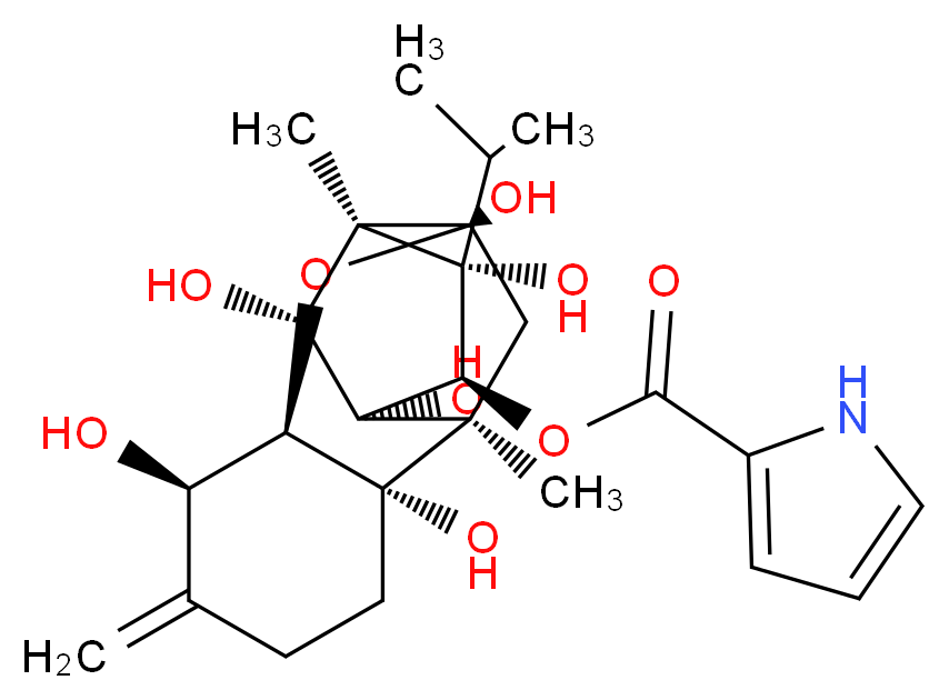 (1R,2R,6S,7S,9S,10S,11S,12R,13S,14R)-2,6,9,11,13,14-hexahydroxy-7,10-dimethyl-3-methylidene-11-(propan-2-yl)-15-oxapentacyclo[7.5.1.0?,?.0?,??.0??,??]pentadecan-12-yl 1H-pyrrole-2-carboxylate_分子结构_CAS_94513-55-0