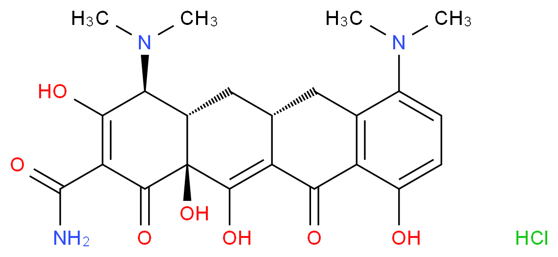 (4S,4aS,5aR,12aS)-4,7-bis(dimethylamino)-3,10,12,12a-tetrahydroxy-1,11-dioxo-1,4,4a,5,5a,6,11,12a-octahydrotetracene-2-carboxamide hydrochloride_分子结构_CAS_13614-98-7