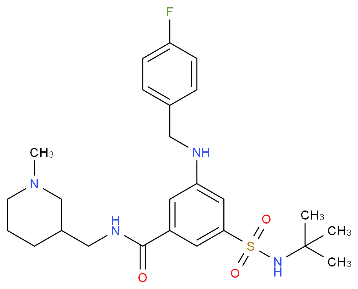 3-[(tert-butylamino)sulfonyl]-5-[(4-fluorobenzyl)amino]-N-[(1-methyl-3-piperidinyl)methyl]benzamide_分子结构_CAS_)