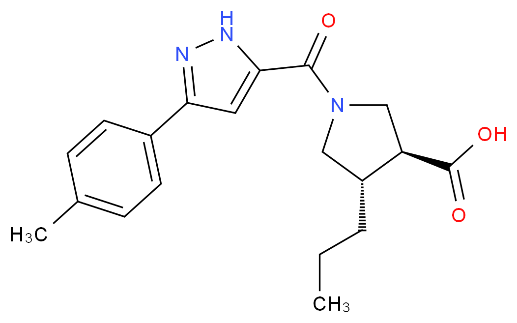 (3S*,4S*)-1-{[3-(4-methylphenyl)-1H-pyrazol-5-yl]carbonyl}-4-propylpyrrolidine-3-carboxylic acid_分子结构_CAS_)