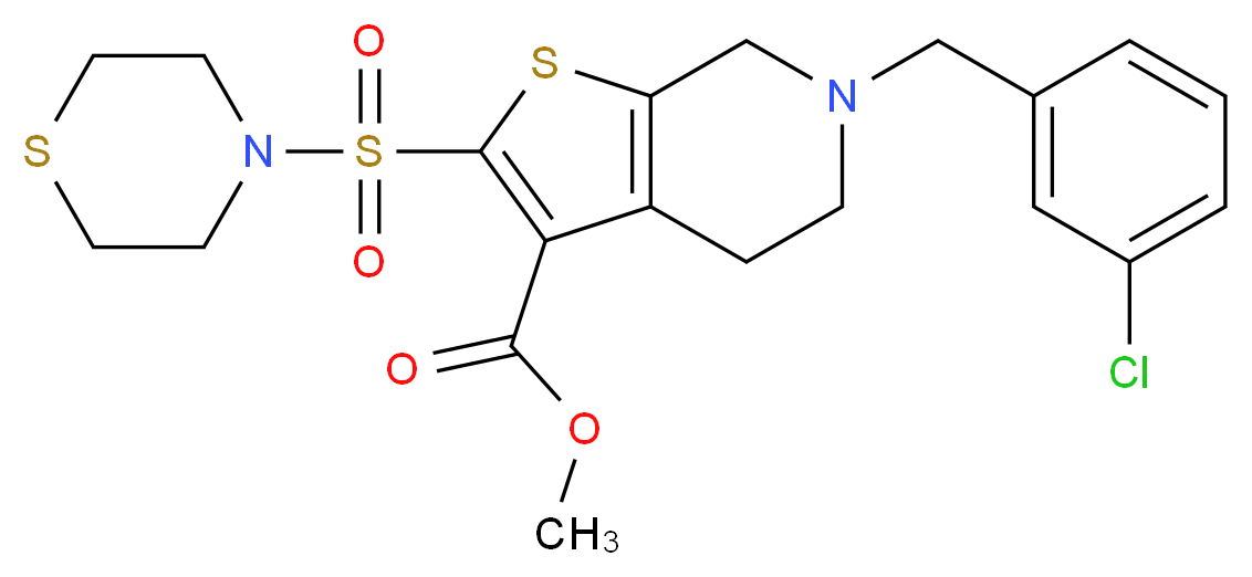 methyl 6-(3-chlorobenzyl)-2-(4-thiomorpholinylsulfonyl)-4,5,6,7-tetrahydrothieno[2,3-c]pyridine-3-carboxylate_分子结构_CAS_)