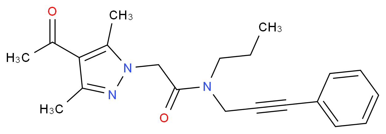 2-(4-acetyl-3,5-dimethyl-1H-pyrazol-1-yl)-N-(3-phenylprop-2-yn-1-yl)-N-propylacetamide_分子结构_CAS_)