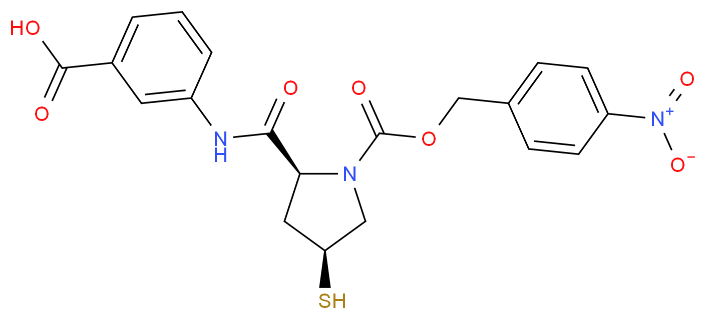 3-((2S,4S)-4-Mercapto-1-(((4-nitrobenzyl)oxy)carbonyl)pyrrolidine-2-carboxamido)benzoic acid_分子结构_CAS_202467-69-4)