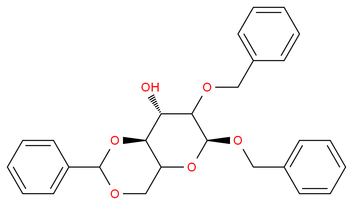 (6S,8S,8aS)-6,7-bis(benzyloxy)-2-phenyl-hexahydro-2H-pyrano[3,2-d][1,3]dioxin-8-ol_分子结构_CAS_40983-95-7