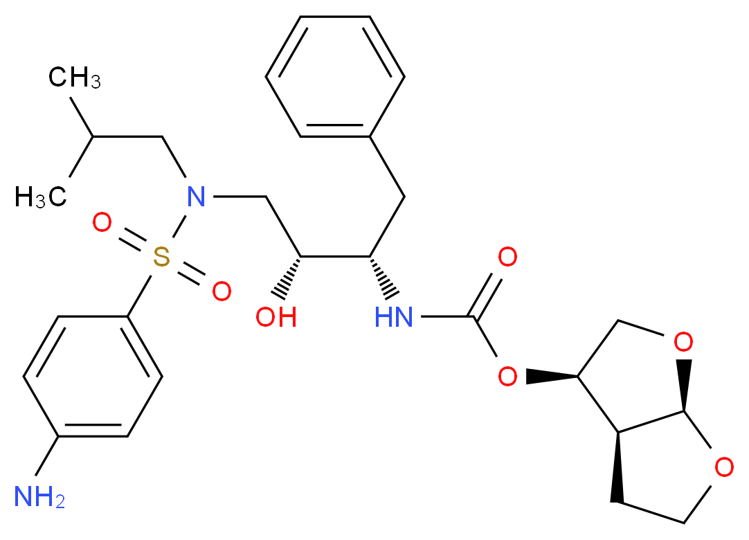 (3R,3aS,6aR)-hexahydrofuro[2,3-b]furan-3-yl N-[(2S,3R)-3-hydroxy-4-[N-(2-methylpropyl)4-aminobenzenesulfonamido]-1-phenylbutan-2-yl]carbamate_分子结构_CAS_206361-99-1