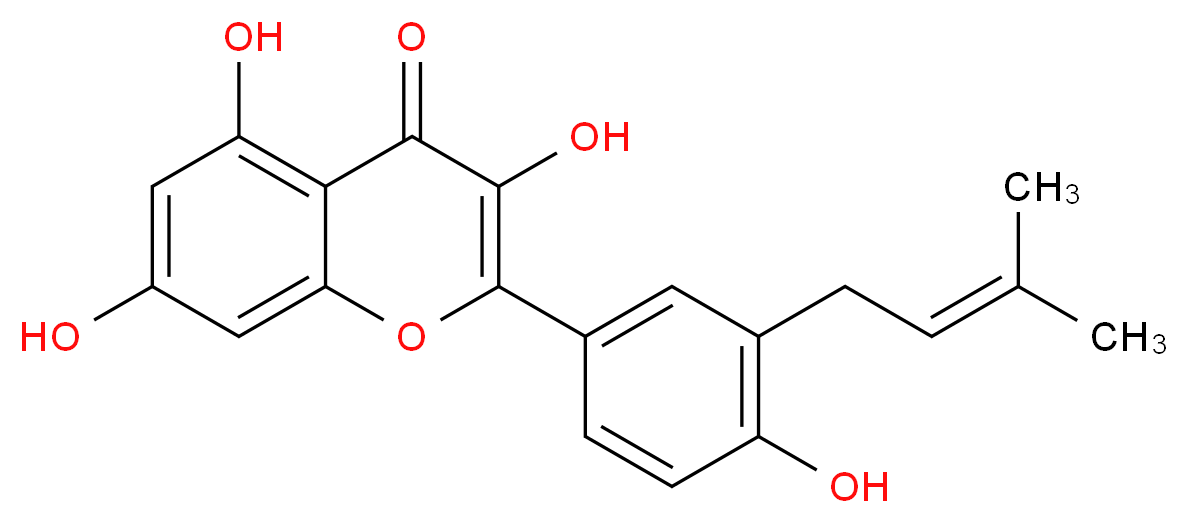 3,5,7-trihydroxy-2-[4-hydroxy-3-(3-methylbut-2-en-1-yl)phenyl]-4H-chromen-4-one_分子结构_CAS_94805-83-1