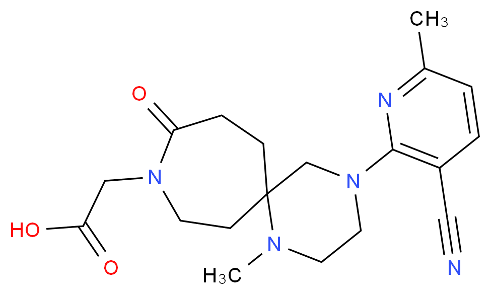 [4-(3-cyano-6-methylpyridin-2-yl)-1-methyl-10-oxo-1,4,9-triazaspiro[5.6]dodec-9-yl]acetic acid_分子结构_CAS_)