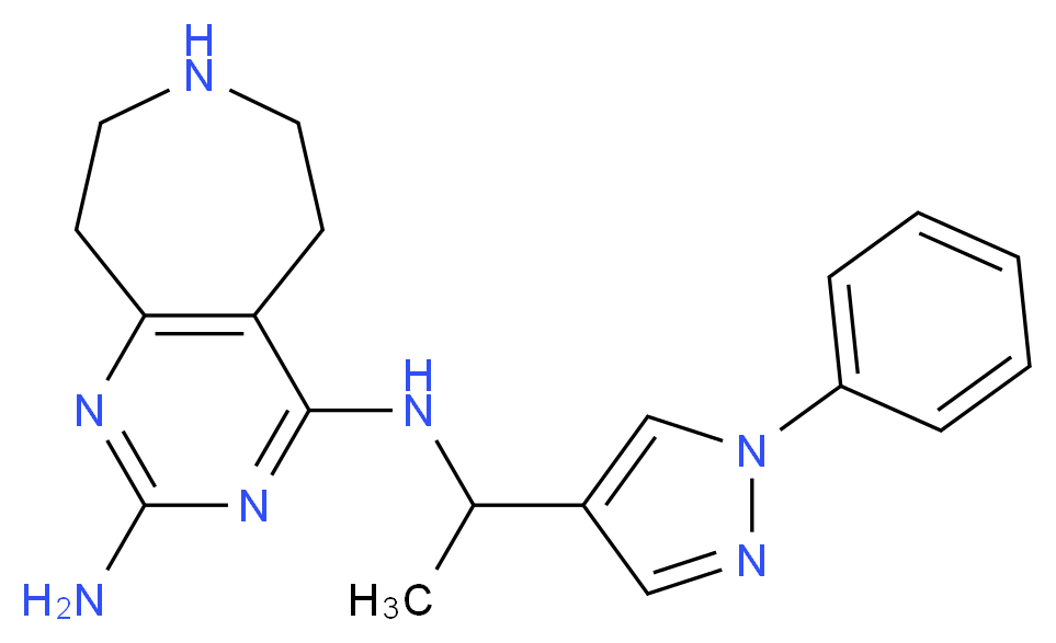 N~4~-[1-(1-phenyl-1H-pyrazol-4-yl)ethyl]-6,7,8,9-tetrahydro-5H-pyrimido[4,5-d]azepine-2,4-diamine_分子结构_CAS_)