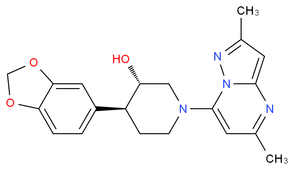 (3S*,4S*)-4-(1,3-benzodioxol-5-yl)-1-(2,5-dimethylpyrazolo[1,5-a]pyrimidin-7-yl)-3-piperidinol_分子结构_CAS_)