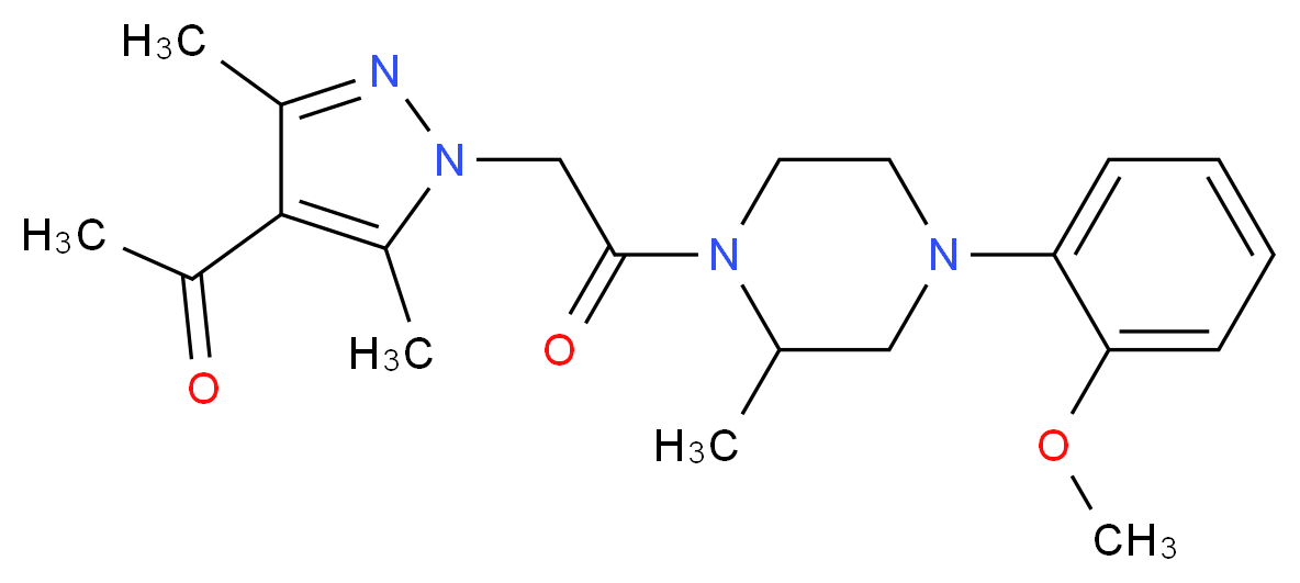 1-(1-{2-[4-(2-methoxyphenyl)-2-methyl-1-piperazinyl]-2-oxoethyl}-3,5-dimethyl-1H-pyrazol-4-yl)ethanone_分子结构_CAS_)