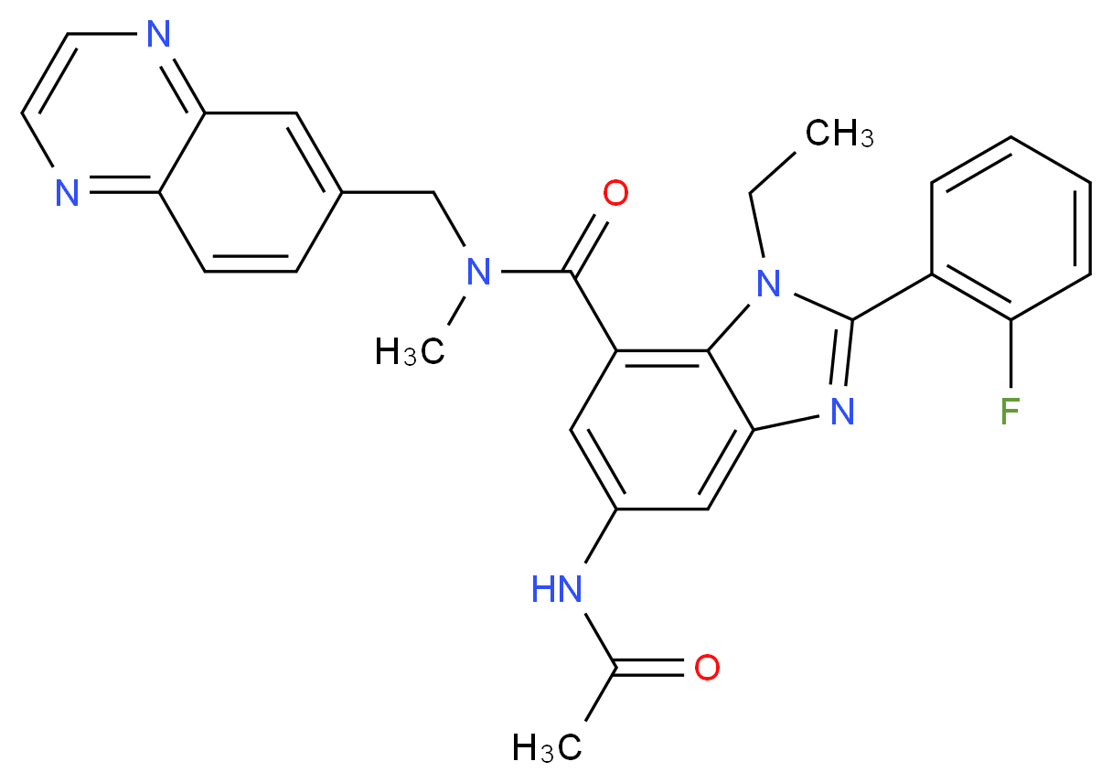 5-(acetylamino)-1-ethyl-2-(2-fluorophenyl)-N-methyl-N-(6-quinoxalinylmethyl)-1H-benzimidazole-7-carboxamide_分子结构_CAS_)