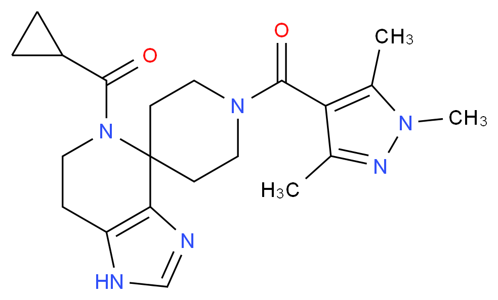 5-(cyclopropylcarbonyl)-1'-[(1,3,5-trimethyl-1H-pyrazol-4-yl)carbonyl]-1,5,6,7-tetrahydrospiro[imidazo[4,5-c]pyridine-4,4'-piperidine]_分子结构_CAS_)