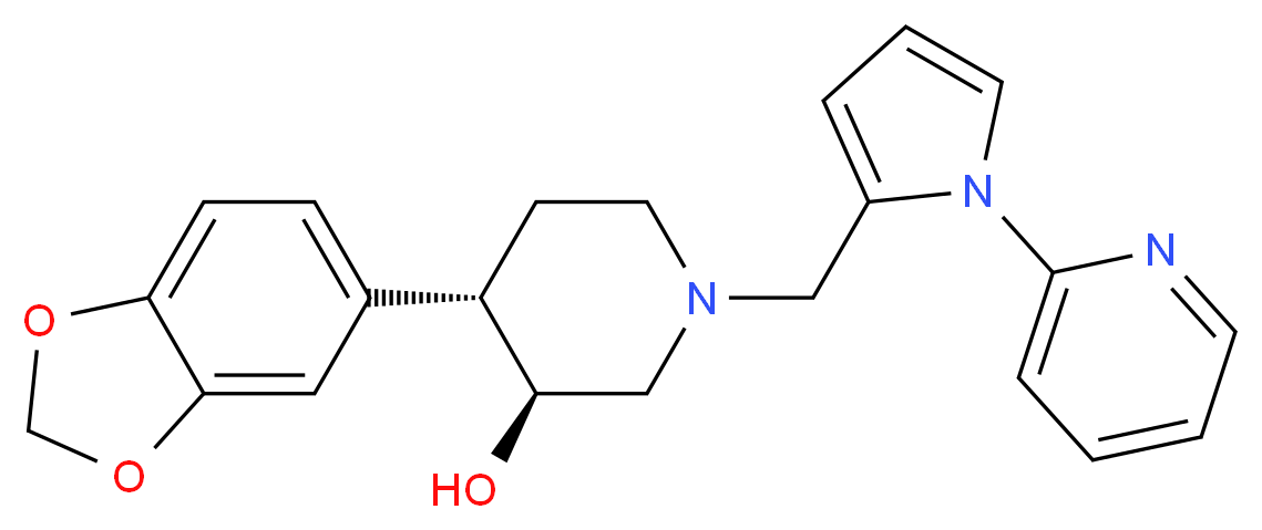 (3S*,4S*)-4-(1,3-benzodioxol-5-yl)-1-[(1-pyridin-2-yl-1H-pyrrol-2-yl)methyl]piperidin-3-ol_分子结构_CAS_)