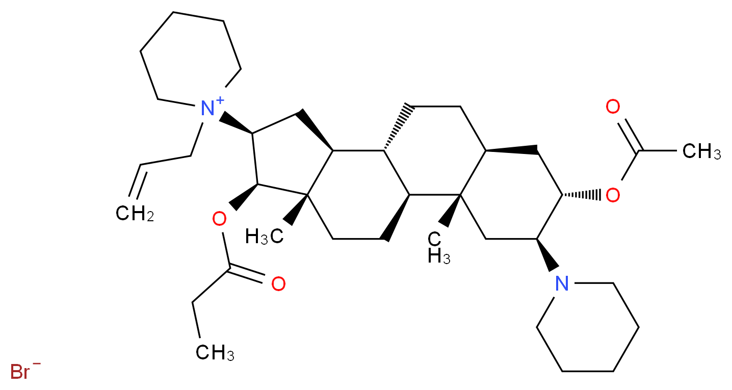 1-[(1S,2S,4S,5S,7S,10R,11S,13S,14R,15S)-5-(acetyloxy)-2,15-dimethyl-4-(piperidin-1-yl)-14-(propanoyloxy)tetracyclo[8.7.0.0^{2,7}.0^{11,15}]heptadecan-13-yl]-1-(prop-2-en-1-yl)piperidin-1-ium bromide_分子结构_CAS_156137-99-4