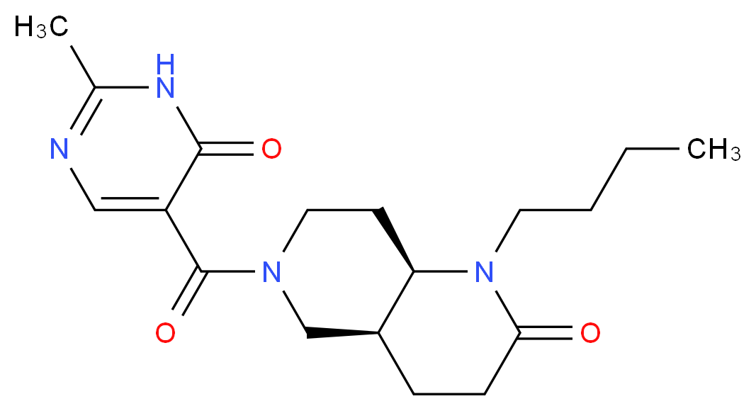 (4aS*,8aR*)-1-butyl-6-[(2-methyl-6-oxo-1,6-dihydropyrimidin-5-yl)carbonyl]octahydro-1,6-naphthyridin-2(1H)-one_分子结构_CAS_)