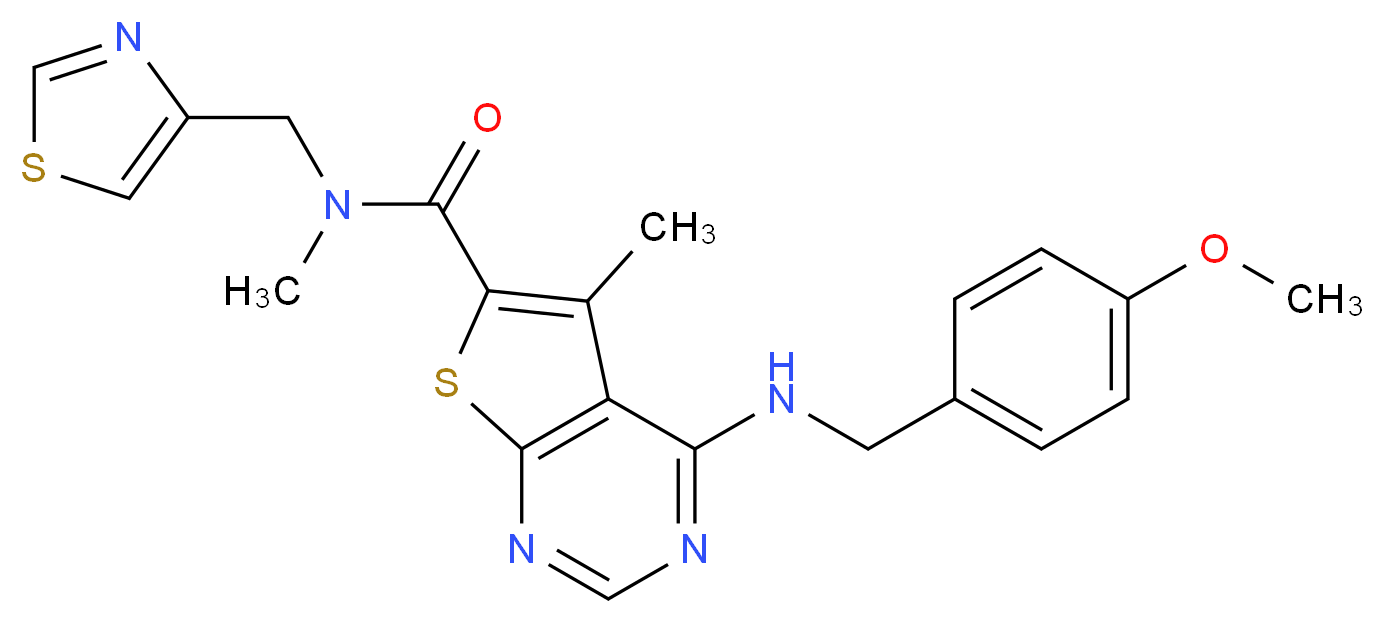 4-[(4-methoxybenzyl)amino]-N,5-dimethyl-N-(1,3-thiazol-4-ylmethyl)thieno[2,3-d]pyrimidine-6-carboxamide_分子结构_CAS_)