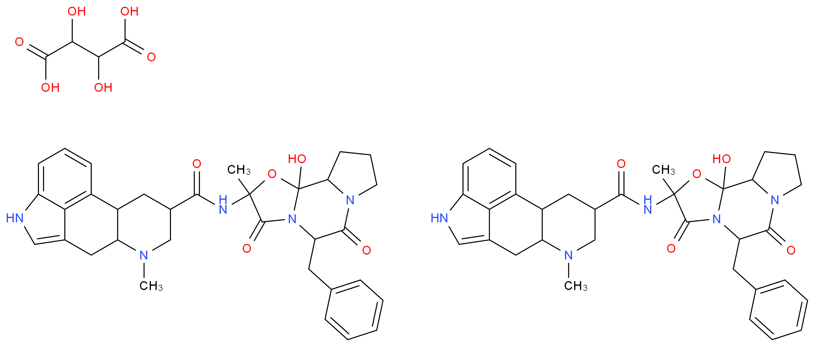 2,3-dihydroxybutanedioic acid; bis(N-{7-benzyl-2-hydroxy-4-methyl-5,8-dioxo-3-oxa-6,9-diazatricyclo[7.3.0.0^{2,6}]dodecan-4-yl}-6-methyl-6,11-diazatetracyclo[7.6.1.0^{2,7}.0^{12,16}]hexadeca-1(16),9,12,14-tetraene-4-carboxamide)_分子结构_CAS_5989-77-5