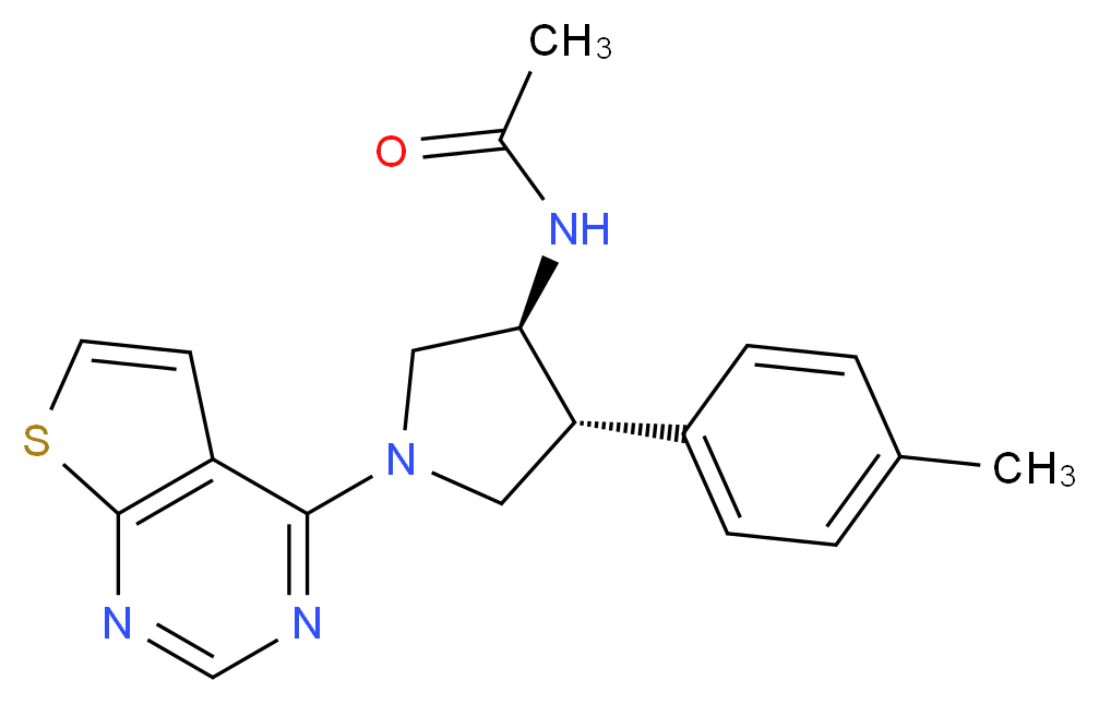 N-[(3S*,4R*)-4-(4-methylphenyl)-1-thieno[2,3-d]pyrimidin-4-yl-3-pyrrolidinyl]acetamide_分子结构_CAS_)