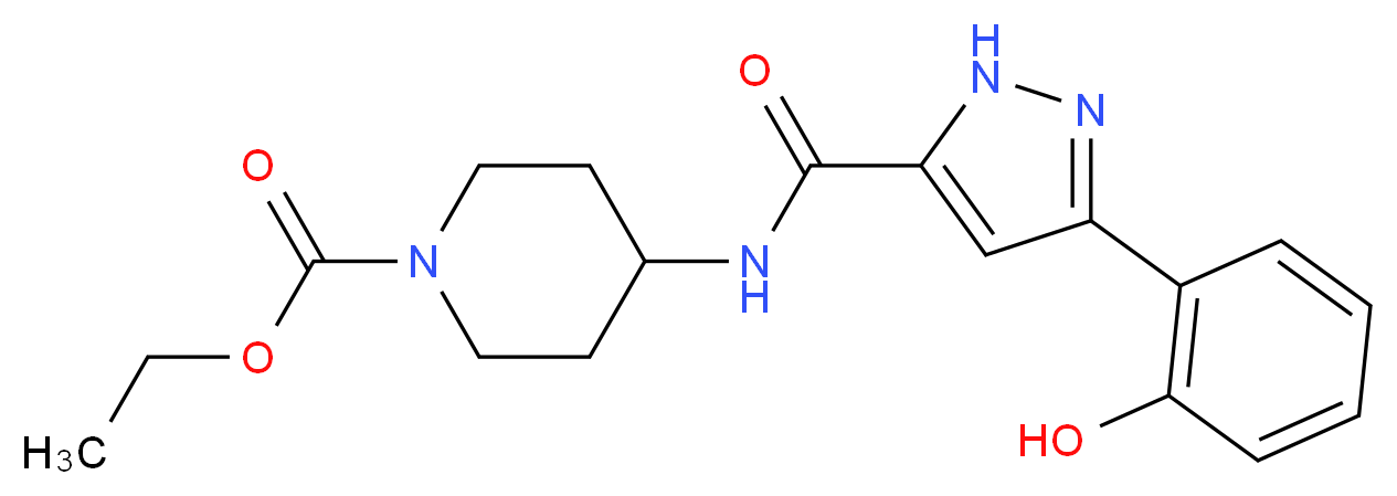 ethyl 4-({[3-(2-hydroxyphenyl)-1H-pyrazol-5-yl]carbonyl}amino)-1-piperidinecarboxylate_分子结构_CAS_)