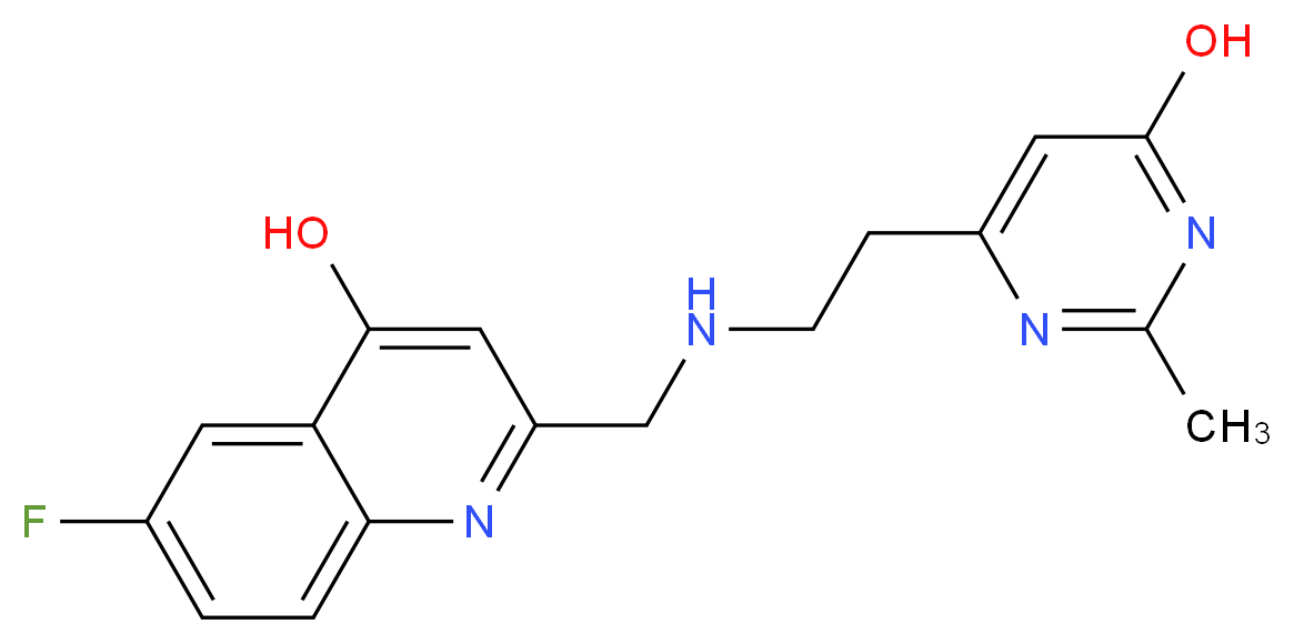 6-fluoro-2-({[2-(6-hydroxy-2-methylpyrimidin-4-yl)ethyl]amino}methyl)quinolin-4-ol_分子结构_CAS_)