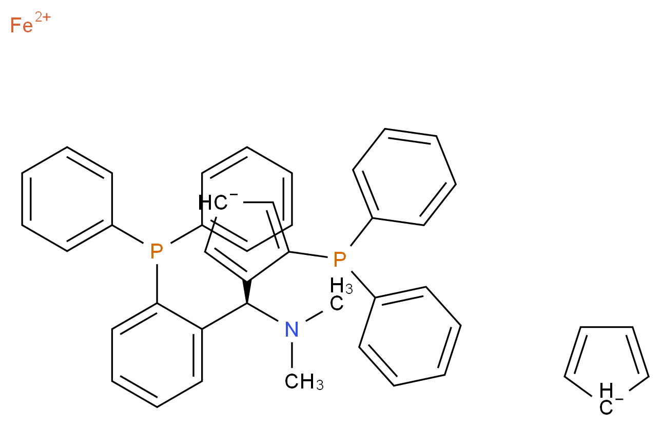 λ<sup>2</sup>-iron(2+) ion 3-[(S)-(dimethylamino)[2-(diphenylphosphanyl)phenyl]methyl]-4-(diphenylphosphanyl)cyclopenta-2,4-dien-1-ide cyclopenta-2,4-dien-1-ide_分子结构_CAS_850444-36-9