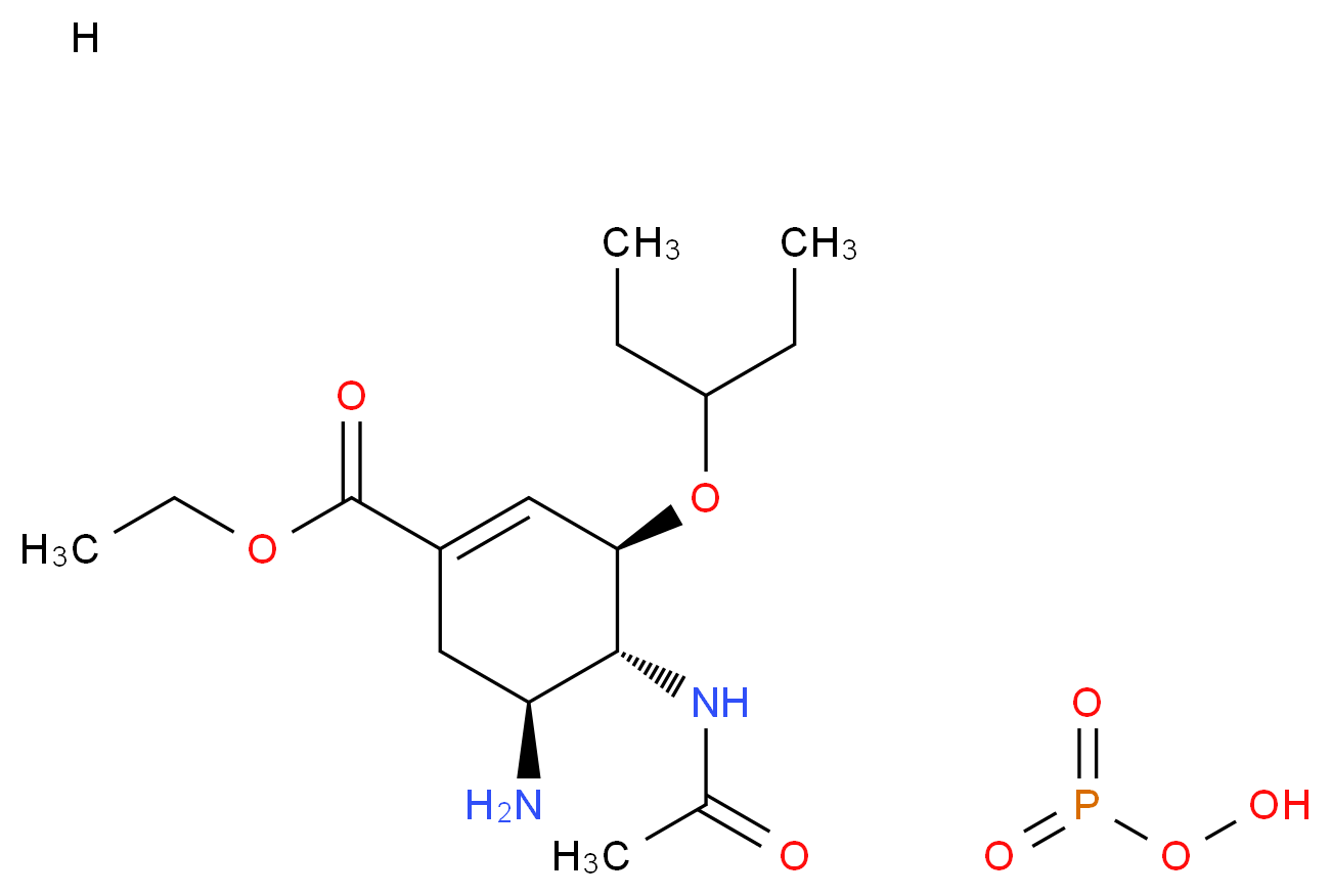 phosphoperoxol ethyl (3R,4R,5S)-5-amino-4-acetamido-3-(pentan-3-yloxy)cyclohex-1-ene-1-carboxylate hydrogen_分子结构_CAS_204255-11-8