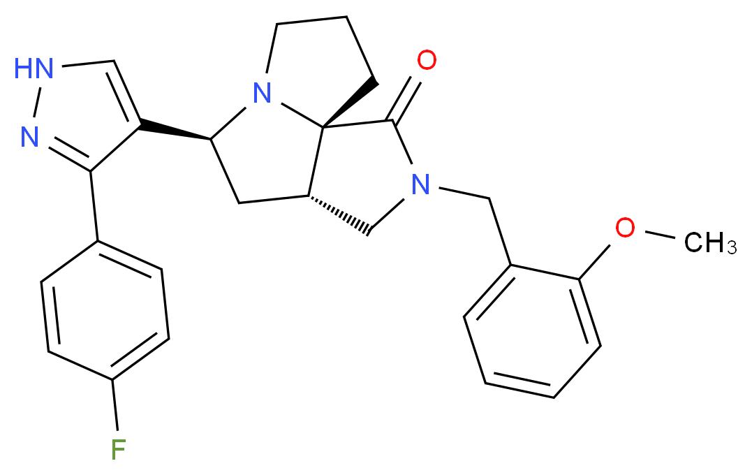 (3aS*,5S*,9aS*)-5-[3-(4-fluorophenyl)-1H-pyrazol-4-yl]-2-(2-methoxybenzyl)hexahydro-7H-pyrrolo[3,4-g]pyrrolizin-1(2H)-one_分子结构_CAS_)