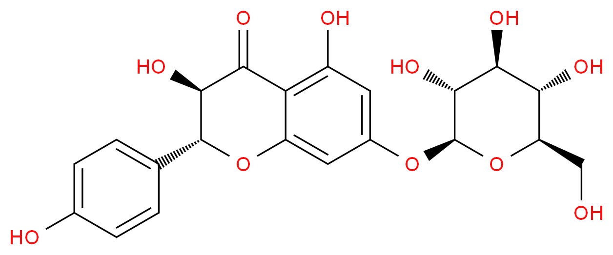 (2R,3R)-3,5-dihydroxy-2-(4-hydroxyphenyl)-7-{[(2S,3R,4S,5S,6R)-3,4,5-trihydroxy-6-(hydroxymethyl)oxan-2-yl]oxy}-3,4-dihydro-2H-1-benzopyran-4-one_分子结构_CAS_28189-90-4
