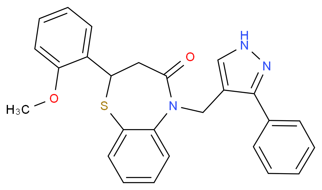 2-(2-methoxyphenyl)-5-[(3-phenyl-1H-pyrazol-4-yl)methyl]-2,3-dihydro-1,5-benzothiazepin-4(5H)-one_分子结构_CAS_)