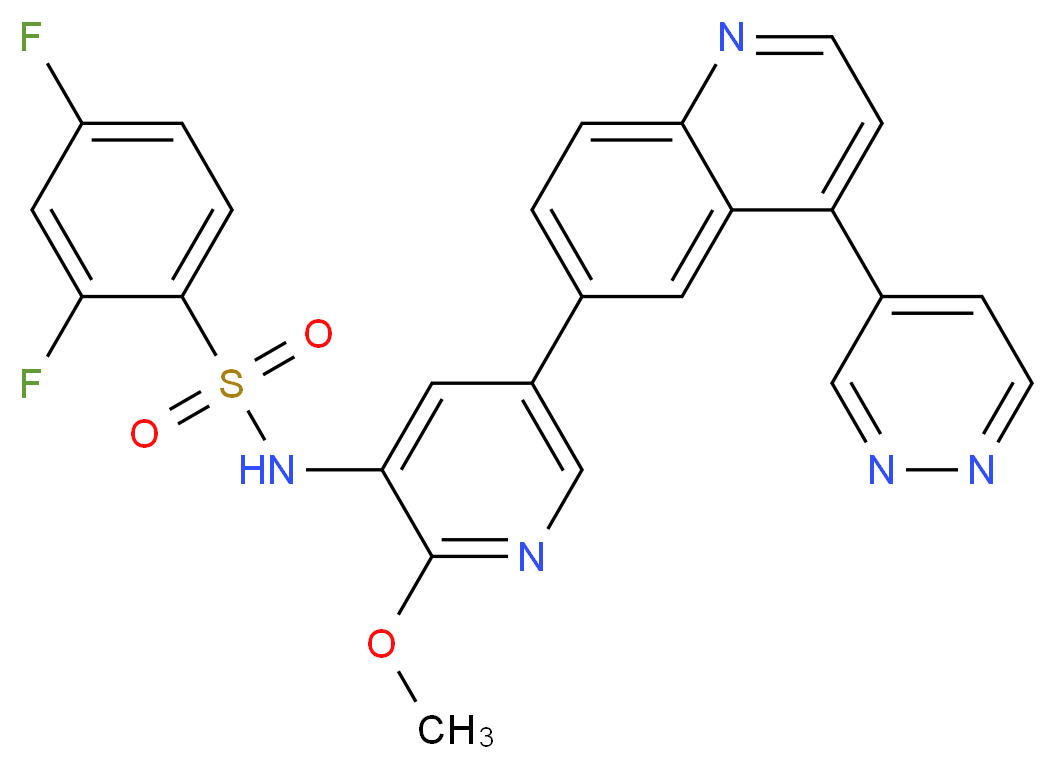 2,4-difluoro-N-{2-methoxy-5-[4-(pyridazin-4-yl)quinolin-6-yl]pyridin-3-yl}benzene-1-sulfonamide_分子结构_CAS_1086062-66-9