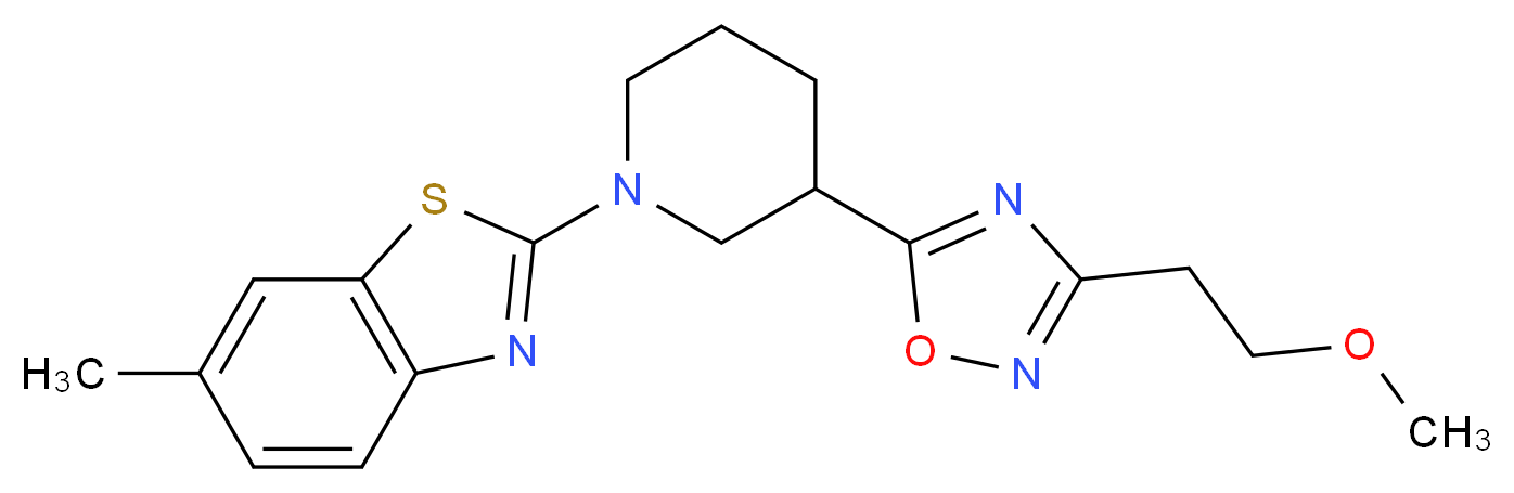 2-{3-[3-(2-methoxyethyl)-1,2,4-oxadiazol-5-yl]-1-piperidinyl}-6-methyl-1,3-benzothiazole_分子结构_CAS_)