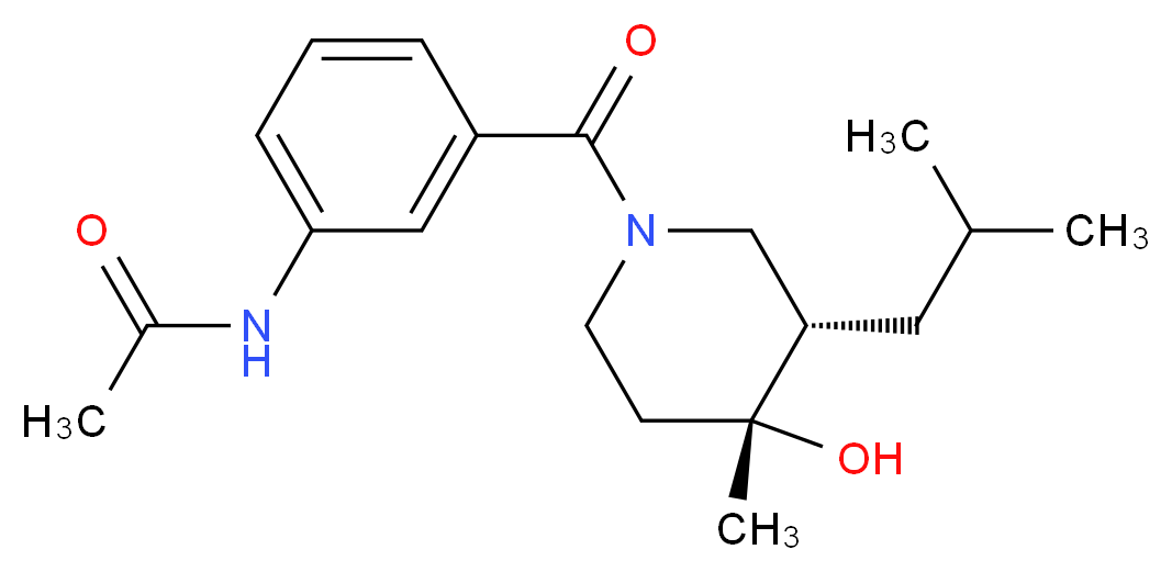 N-(3-{[(3S*,4R*)-4-hydroxy-3-isobutyl-4-methylpiperidin-1-yl]carbonyl}phenyl)acetamide_分子结构_CAS_)