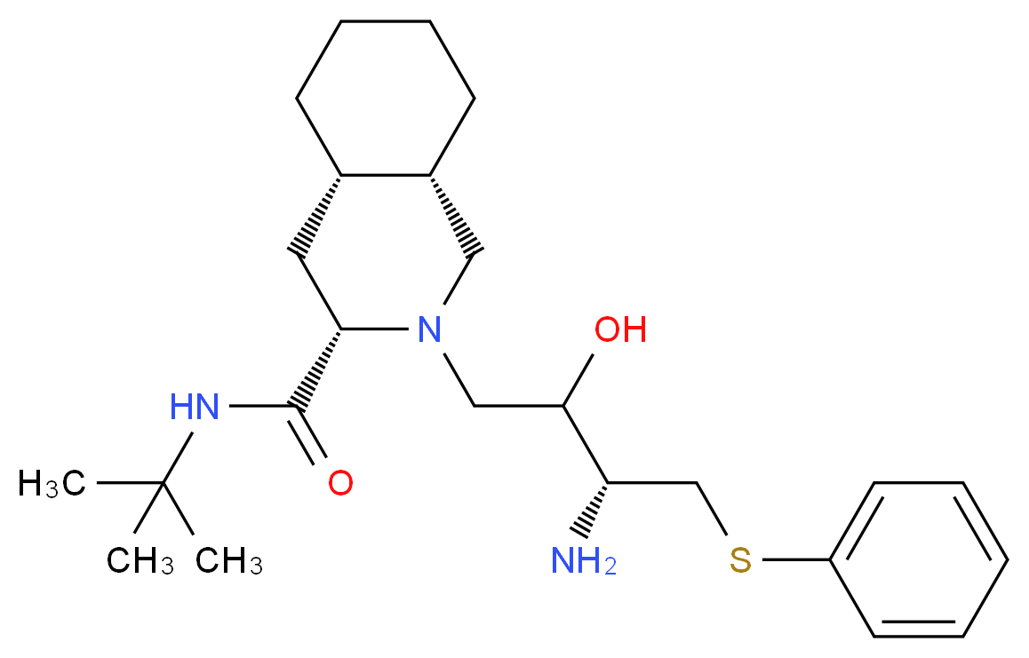 (3S,4aS,8aS)-2-[(3R)-3-amino-2-hydroxy-4-(phenylsulfanyl)butyl]-N-tert-butyl-decahydroisoquinoline-3-carboxamide_分子结构_CAS_159878-05-4