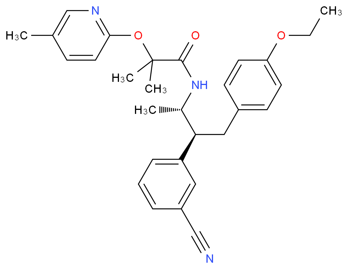 N-[(2S,3S)-3-(3-cyanophenyl)-4-(4-ethoxyphenyl)butan-2-yl]-2-methyl-2-[(5-methylpyridin-2-yl)oxy]propanamide_分子结构_CAS_945850-36-2