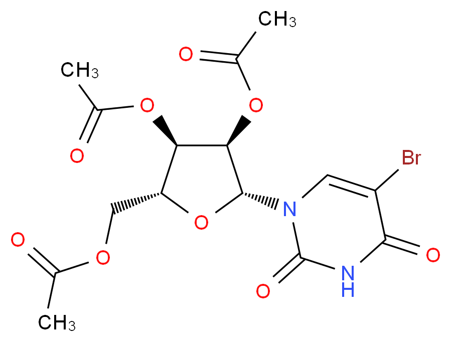 [(2R,3R,4R,5R)-3,4-bis(acetyloxy)-5-(5-bromo-2,4-dioxo-1,2,3,4-tetrahydropyrimidin-1-yl)oxolan-2-yl]methyl acetate_分子结构_CAS_105659-32-3